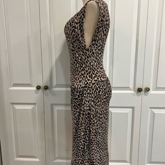 Rebecca Taylor Animal Print Sleeveless Body Con Ruched at the Hip Midi Dress - Picture 6 of 15